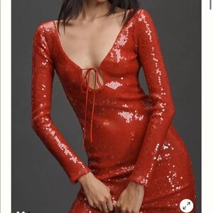 Anthropologie red sequins midi dress